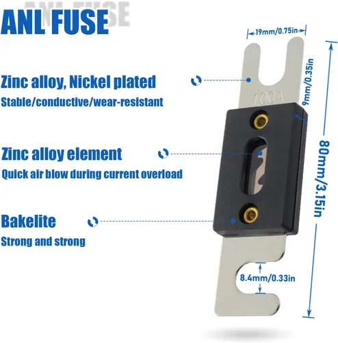 Miniatura 3 de BOJACK Soporte de fusible ANL con fusible de 100 amperios para sistema de audio y video del coche
