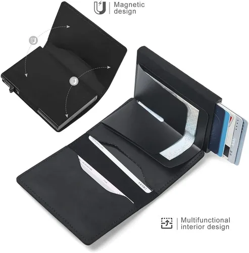 Miniatura 3 de Fermido Billetera delgada para AirTag de piel auténtica RFID, tarjetero desplegable automático, diseño delgado, accesorio multiusos para funda