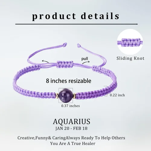 Miniatura 6 de Zodiac Bracelet 12 Constellation Sign Bracelet for Women Natural Crystal Healing Bracelet Birthstone Bracelet Jewelry Birthday Gift for Lovers