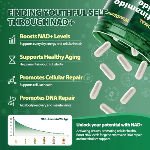 Miniatura 4 de Suplemento liposomal NAD+ con ribósido de nicotinamida y resveratrol - Suplemento NAD para mujeres y hombres - Energía celular, salud mitocondrial