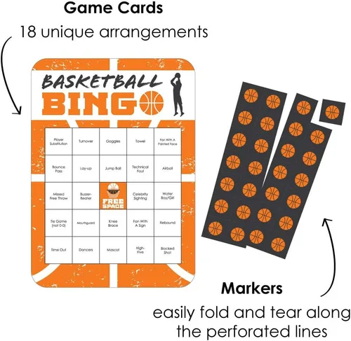 Miniatura 2 de Big Dot of Happiness Baloncesto - Let The Madness Begin - Tarjetas de bingo y marcadores de bar - Juego de bingo de baloncesto universitario - Juego