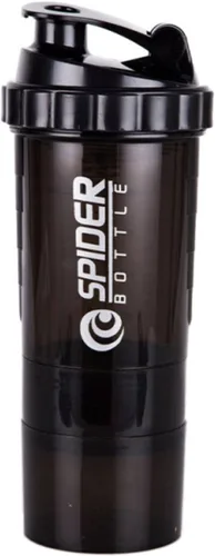 NA - Batidor de proteínas de 16.9 onzas, agitador de 3 niveles, botella de agua deportiva antideslizante, con bandeja para píldoras, mezcladora a