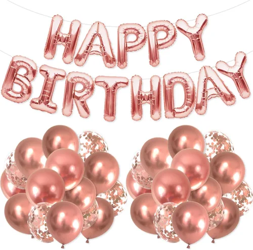 PartyForever Globos de feliz cumpleaños de color oro rosa de 16 pulgadas para decoraciones y suministros de fiesta de cumpleaños de 21, 30, 40, 50 o
