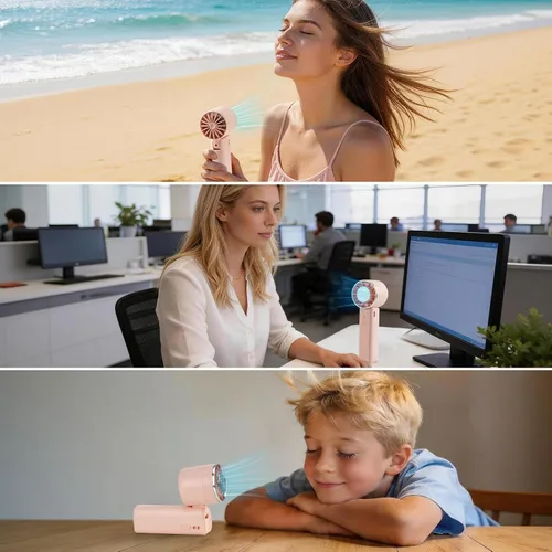 Miniatura 4 de Ventilador de mano portátil, mini ventilador personal ajustable de 100 velocidades, funciona con batería recargable USB-C de 3000 mAh, pantalla Beige