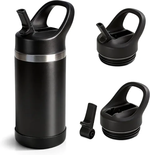 Hydraful Botella de agua para niños de 12 onzas con tapa de pajilla, botella de acero inoxidable aislada al vacío, botella de agua deportiva sin BPA