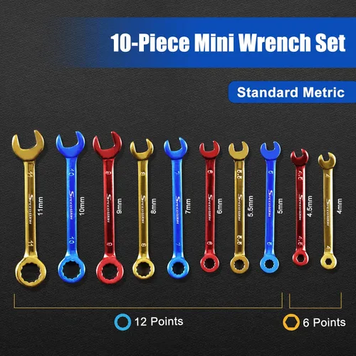 Miniatura 2 de SPEEDWOX Juego de 10 llaves pequeñas de color abiertas y de extremo de caja, cubiertas de color, juego de llaves enanas mini, juego de llaves