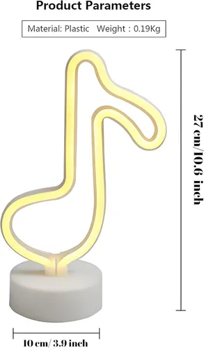 Miniatura 7 de Cartel de neón LED para interior, luz nocturna con base de soporte, funciona con batería/USB, luz decorativa de neón notas musicales