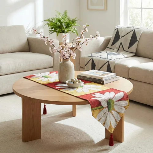 Miniatura 3 de Tache Home Fashion DB9046TR-13X48 - Camino de mesa con diseño de margaritas rojas y amarillas, color rojo y amarillo, 48 pulgadas