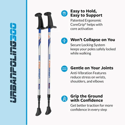 Miniatura 2 de Urban Poling Bastones urbanos serie 300 – 1 par – Edición fitness – CoreGrip™ ergonómico patentado para estabilidad – Ajustable, plegable, ligero