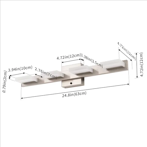 Miniatura 6 de Lámpara LED moderna de tocador de 24.8 pulgadas, 4 luces para iluminación de pared de baño, 23 W, regulable, 3000 K, 4000 K, 5000 K