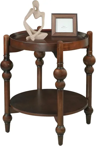 Miniatura 11 de LKTART Mesa auxiliar anidable para sala de estar, mesas de centro redondas de madera maciza de vidrio templado con almacenamiento, mesa central