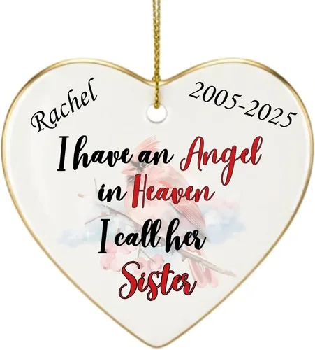 Miniatura 18 de Adorno de Navidad conmemorativo personalizado 2025 – Recuerdo de cerámica en forma de corazón – Tengo un ángel en el cielo I Call Her Primo – Regalo