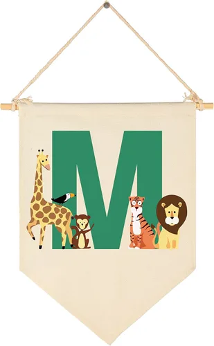 Miniatura 26 de Bandera personalizada de animales del bosque, regalos para bebé, niño, niña, recién nacido, banderín de safari de selva, letrero de pared, regalos
