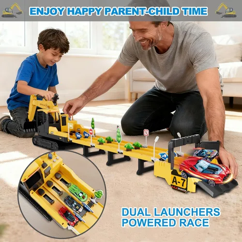 Miniatura 4 de Dwi Dowellin Juguetes para niños de 3 años, juguetes de excavadora para niños con 6 autos de carreras de metal y 2 vehículos de ingeniería, vehículo