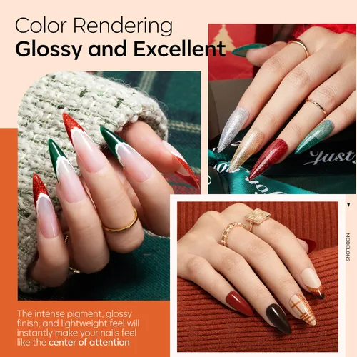 Miniatura 2 de Modelones Kit de uñas en polvo de inmersión de Navidad, 20 colores, rojo, verde, marrón, naranja, brillante, juego de iniciación de polvo de A-Kit