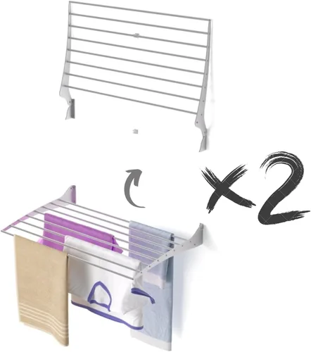 Miniatura 20 de foxydry Tendedero plegable para colgar en la pared, vertical plegable para interiores y exteriores, en acero aluminio (31.5 in)
