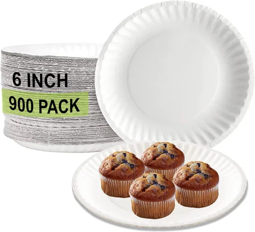 Miniatura 16 de EcoQuality Platos de papel desechables blancos de 6 pulgadas, sin revestimiento, pequeños, platos de papel blanco desechables para todos los días