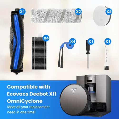 Miniatura 2 de 17 piezas de repuesto para robot aspiradora Ecovacs Deebot X11 OmniCyclone, el kit de accesorios incluye 1 cepillo principal, 4 filtros de esponja