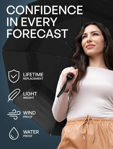 Miniatura 60 de REPEL Windproof Travel Umbrella - Compact & Withstands Winds up to 85MPH , Strongest Premium Auto Folding Umbrella for Rain and Sun - Durable, Light