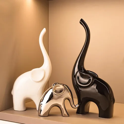 Miniatura 10 de Juego de 3 estatuas de elefante, estatua moderna de decoración de cerámica, elefante de buena suerte, para estantería, sala de estar, oficina, mesa