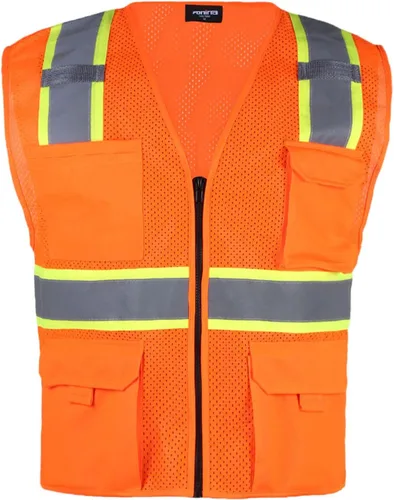 Miniatura 7 de FONIRRA Chaleco de seguridad para hombres de alta visibilidad reflectante, chaleco de trabajo de construcción ANSI clase 2 con bolsillos y Negro