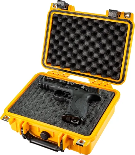 Miniatura 2 de Eylar Pequeña funda rígida para pistola de 10.62 pulgadas, resistente al agua, con estándares TSA de espuma Amarillo