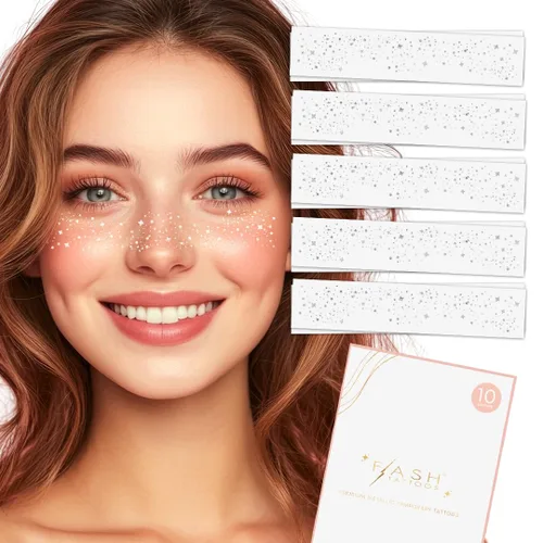 Miniatura 6 de Flash Tattoos GALACTIC GOLD - 10 parches de belleza metálicos impermeables de alta calidad con brillo cósmico y brillo celestial, maquillaje