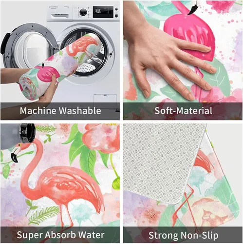 Miniatura 5 de Alfombra de baño tropical de flamenco para baño, tapetes de felpa pequeños, suaves, lavables, antideslizantes, absorbentes, alfombras de ducha