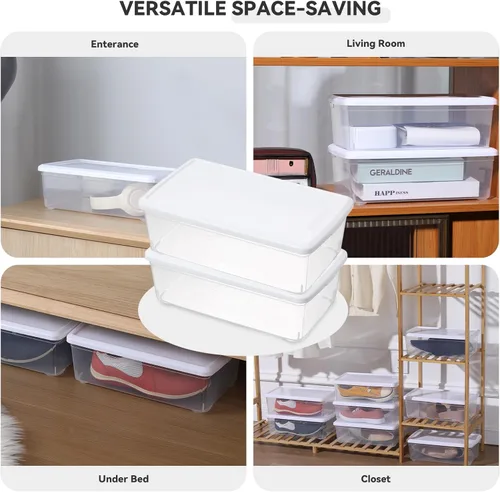 Miniatura 3 de novelinks Paquete de 8 contenedores de almacenamiento de plástico transparente de 6 cuartos de galón con tapas, cajas apilables para zapatos, Blanco