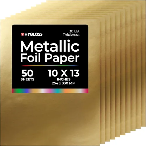 Miniatura 10 de Hygloss Papel de aluminio metálico, 10 hojas de papel brillante de color dorado y plateado, 10 x 13 pulgadas, papel de aluminio ideal para Oro