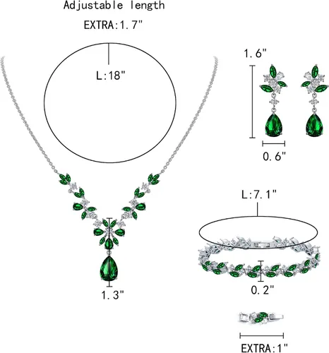 Miniatura 3 de EleQueen Women's Wedding Bridal Jewelry Set for Brides Bridesmaids, Silver14K GoldRose Gold Plated Cubic Zirconia Teardrop Necklace Dangle Earrings