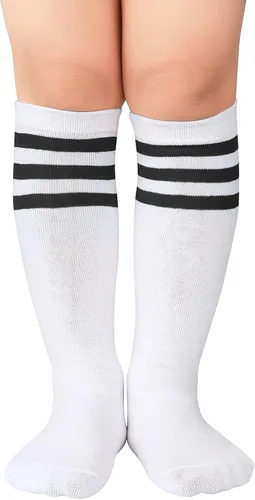 Miniatura 3 de American Trends Calcetines de fútbol para niños, calcetines de tubo alto hasta la rodilla para niños y niñas, calcetines deportivos largos a rayas