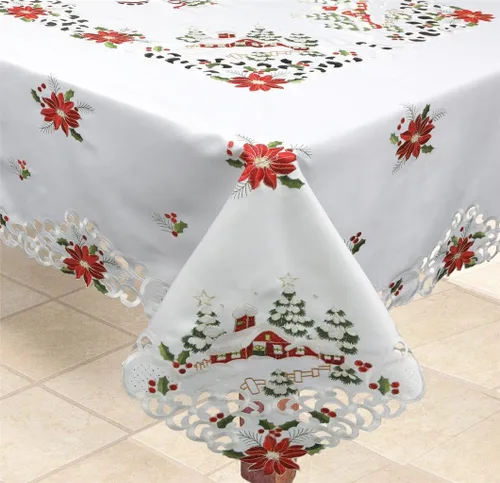 Miniatura 4 de Creative Linens Juego de 4 manteles individuales bordados de Navidad de 11 x 17 pulgadas, diseño de flor de pascua roja con árbol de Navidad