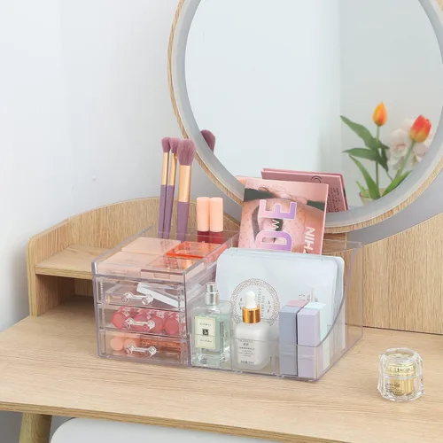 Miniatura 4 de Cq acrylic Paquete de 1 organizador de maquillaje transparente, apilable, 3 cajones, bonitos organizadores de tocador para el clip de pelo, joyas