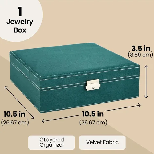 Miniatura 13 de Caja organizadora de alhajas con dos capas con cerradura y llave, textura de terciopelo, charola extraíble, compacta, amplio espacio de Negro