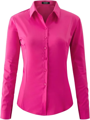 Miniatura 9 de Jonivey - Camisa de vestir de manga larga elástica con botones para mujer, suave, sin arrugas, para trabajo, casual, negocios, oficina