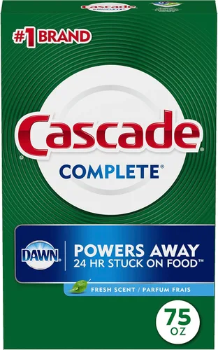Detergente en polvo Cascade Complete para lavaplatos, aroma fresco, 75 oz, blanco