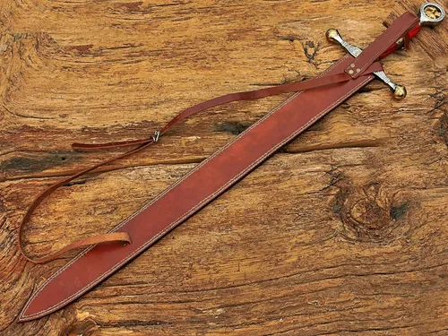 Miniatura 6 de Espada de ascalón de acero de Damasco Saint George Dragon Slayer con funda de cuero, espada de hoja de doble filo