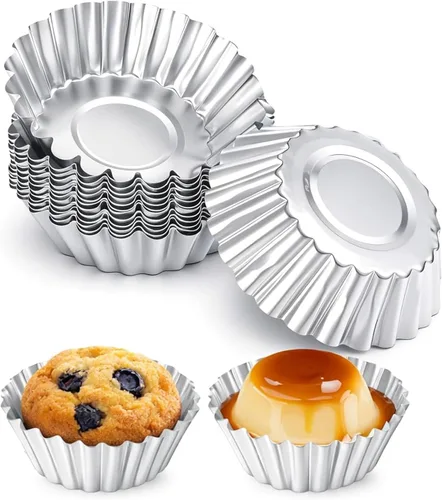 20 mini latas de aluminio para tartas de 2.8 pulgadas, moldes para tarta de huevo, moldes reutilizables para hornear, pasteles de queso, postres,