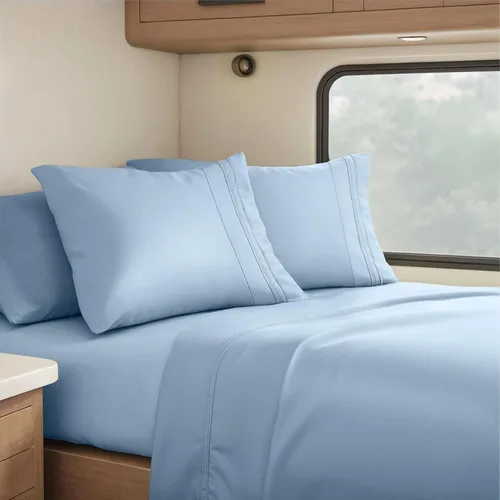 Miniatura 100 de Clara Clark - Juego de sábanas King con Flex Top, 6 piezas - Sábanas de lujo para cama King con cabeza dividida, juego de cama súper suave, King