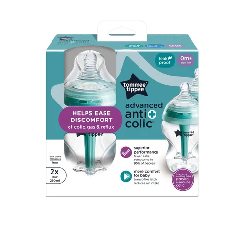 Miniatura 8 de Tommee Tippee Biberones anticólicos avanzados de 9 onzas sin BPA, para recién nacido a partir de 0 meses, pezón de flujo lento similar al pecho, Azul