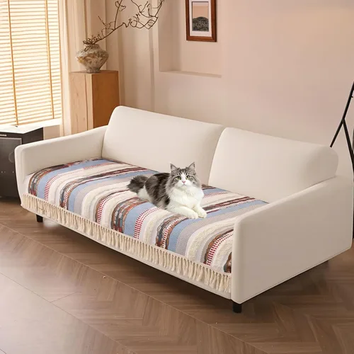 Miniatura 18 de VClife Funda de Sofá Boho de Algodón y Lino con Mechones y Borlas, Funda de Sofá para Perros para Sofá de 2 Cojines, Funda de Sofá Antideslizante