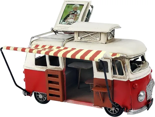 Clásico Campervan Modelo de Coche Handmde Metal Camper Van Autobús Retro Vintage Hierro con Marco de Fotos Superior Decoración del Hogar Rojo