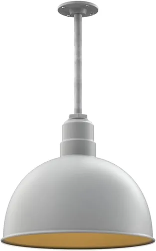 Miniatura 57 de Steel Lighting Co. Colgante de cuenco rosa Lámpara montada en el techo Cúpula de 15 pulgadas vástago de 12 pulgadas Estilo granero de acero