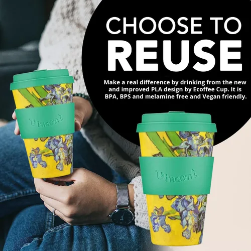 Miniatura 3 de Ecoffee Cup Taza de café reutilizable Van Gogh de 14 oz (13.5 fl oz) – Taza de viaje a base de plantas PLA con tapa de silicona, sin melamina y apta