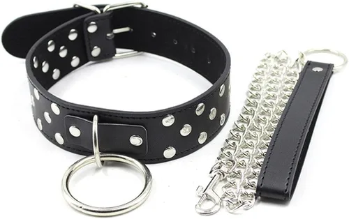 Miniatura 2 de chenyesun Gargantilla de cuello con correa, piel sintética ajustable gargantilla, anillo tórico punk cuello collar collar collar collar remache