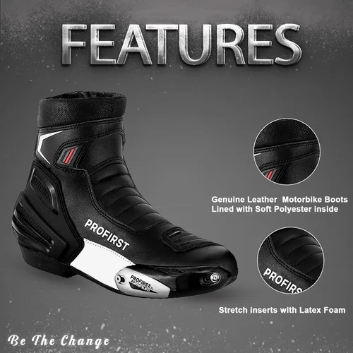Miniatura 3 de PROFIRST Botas de moto impermeables para motocicleta, blindadas cortas al tobillo, protección contra choques, protección cómoda, carreras, touring