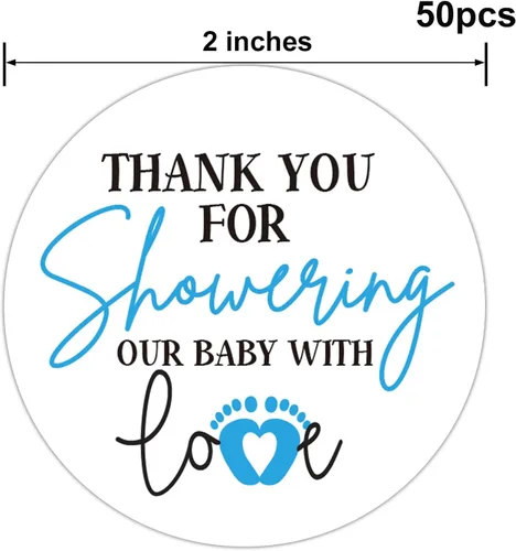 Miniatura 4 de Blue Little Feet - Calcomanías para baby shower, agradecimiento por duchar a nuestro bebé con amor, 2 pulgadas, 50 unidades, para niños