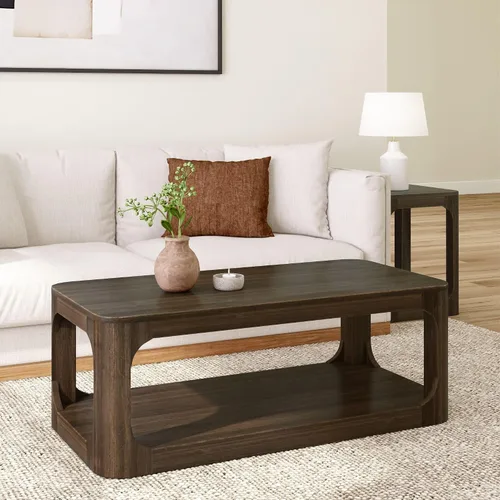 Miniatura 18 de Plank+Beam Forma - Mesa de centro moderna de 54 pulgadas con estante, mesa central contemporánea con espacio de almacenamiento, mesa de té Nuez