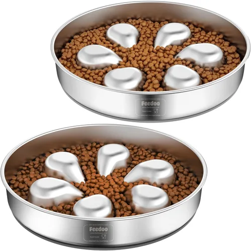 Tazón de alimentación lenta para perros, 3.5 tazas para razas grandes, cuencos de acero inoxidable 304 de grado alimenticio con base antideslizante,